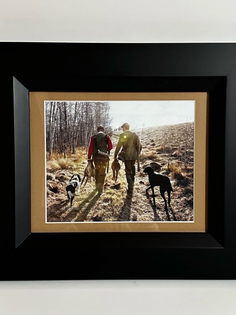 Hunters & Dogs Print in Black Frame w/ Tan Matting  14.5” X 12.5”